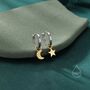 Mixed Tone Moon And Star Charm Huggie Hoop Earrings, thumbnail 6 of 12