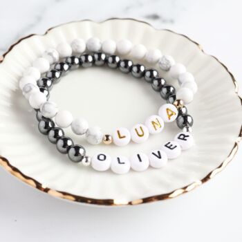 Couples Boyfriend Personalised Gemstone Beaded Bracelet Set, 7 of 10