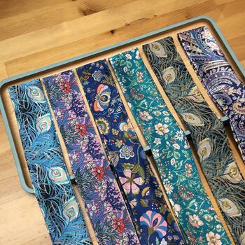 Luxurious 100% Silk Liberty Print Skinny Scarf Blue Shades, 3 of 6