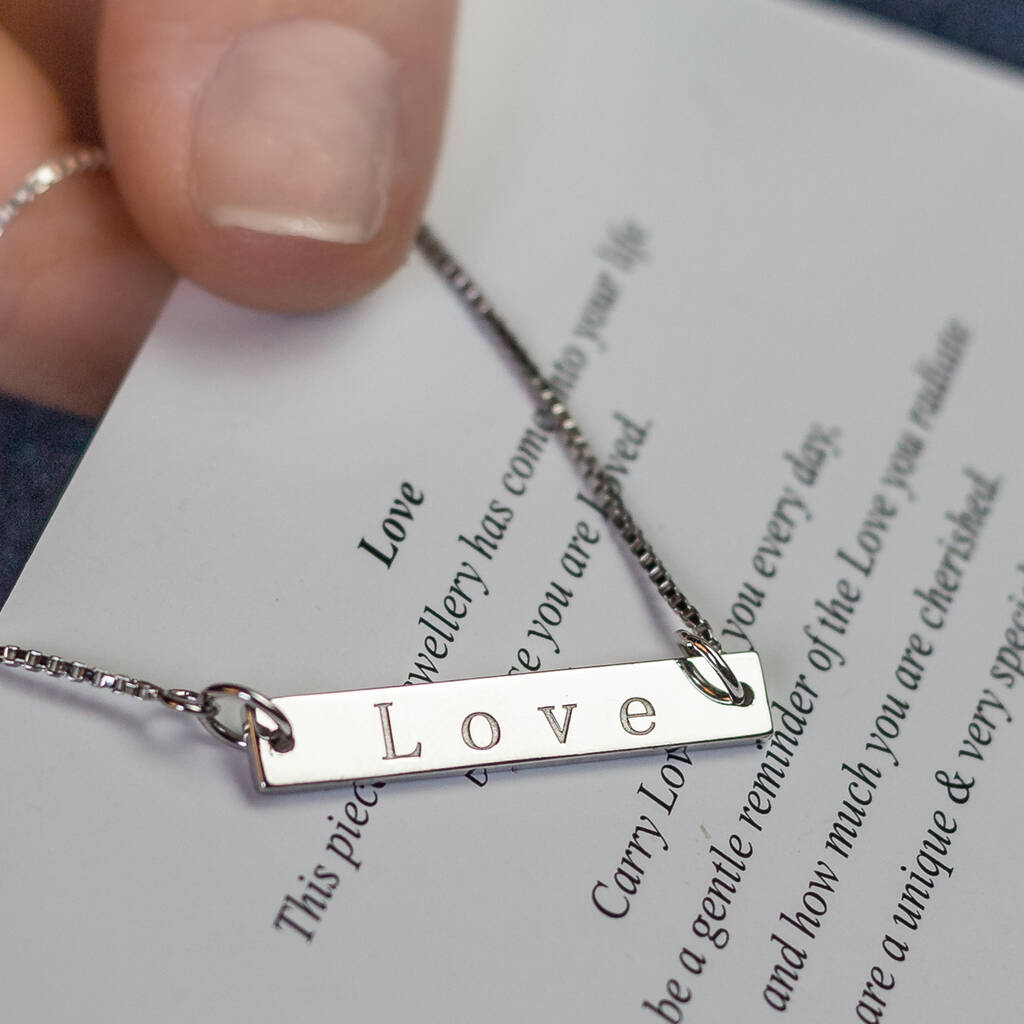 Silver Love Bar Necklace With Adjustable Chain By Synergy Jewellery
