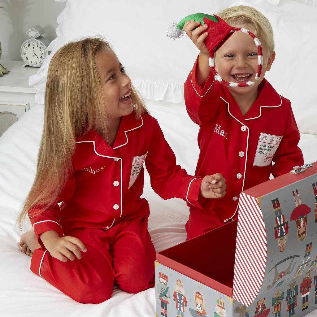women's personalised red cotton christmas pyjamas by mini lunn | notonthehighstreet.com