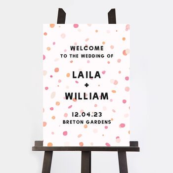Bright Pink Confetti Wedding Welcome Sign, 2 of 3