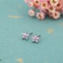 Sterling Silver Tourmaline Pink Cz Flower Earrings, thumbnail 1 of 12