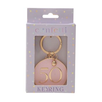 50th Birthday Keyring – Gold And Pink Confetti Number Keychain Gift, 2 of 2
