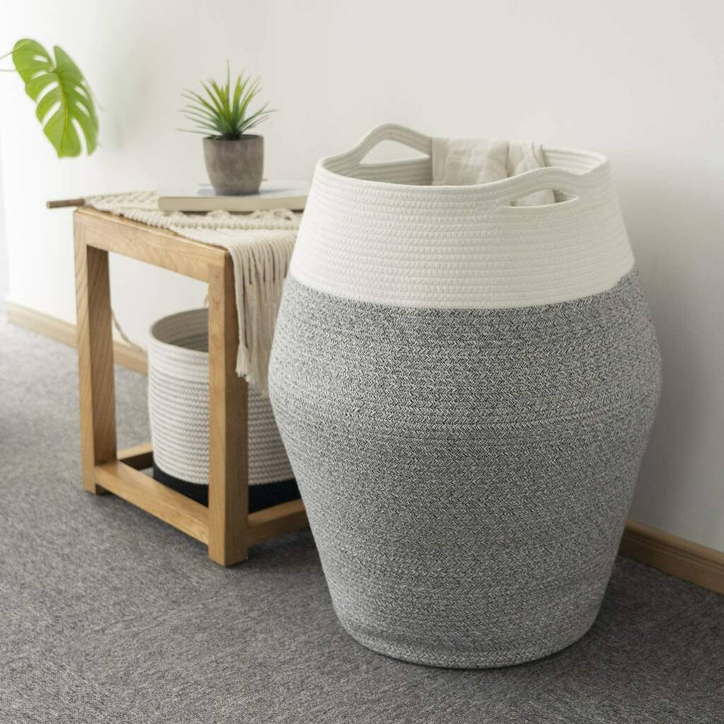 Large Laundry Basket Tall Storage Cotton Rope Hamper By Momentum