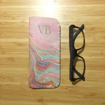 Personalised Initial Pink Marble Glasses Case, 2 of 4