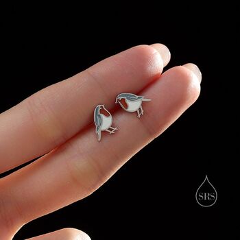 Sterling Silver Enamel Robin Bird Stud Earrings In Sterling Silver, 11 of 12