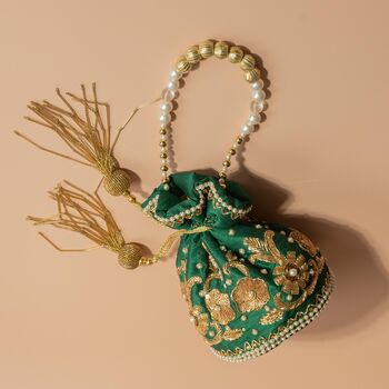 Inaya Green Silk Potli Bag, 2 of 5
