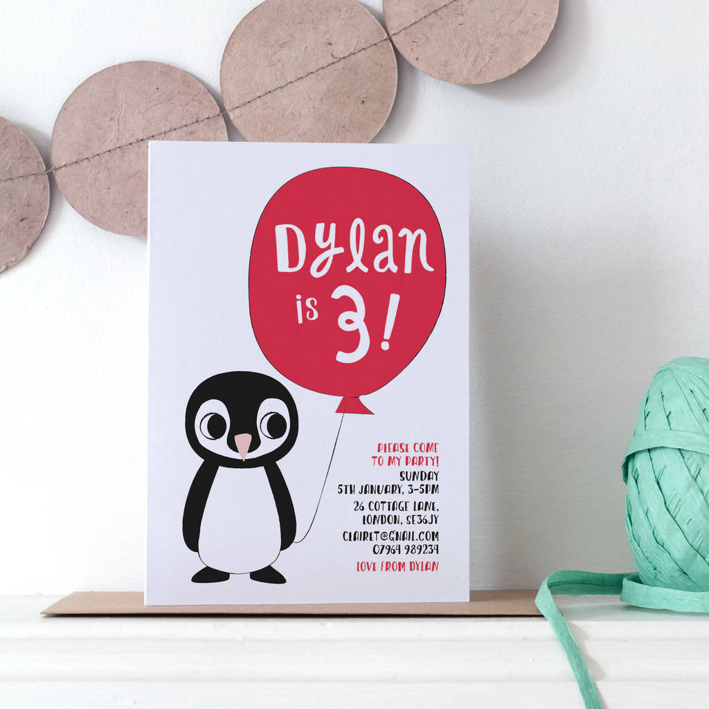 Greeting Cards & Invitations 5 X Personalised PENGUIN PARTY ...
