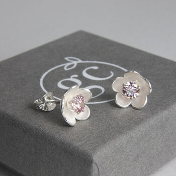 Silver Birthstone Blossom Stud Earrings, 8 of 10