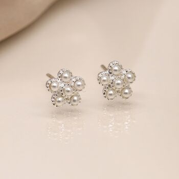 Sterling Silver Pearl Daisy Flower Stud Earrings, 3 of 7