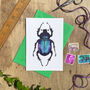 Purple Beetle Illustrated Blank Greeting Card, thumbnail 1 of 10