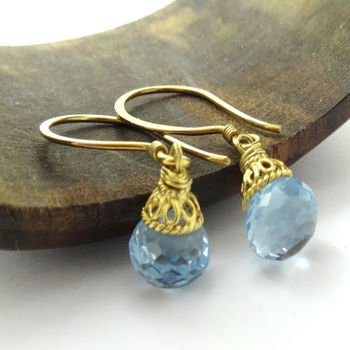 Wedding Blue Topaz Earrings In Gold Vermeil, 2 of 10