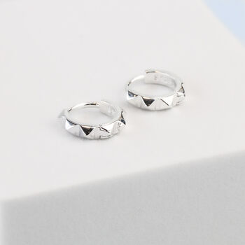 Sterling Silver Pyramid Spike Huggie Hoop Earrings, 3 of 4