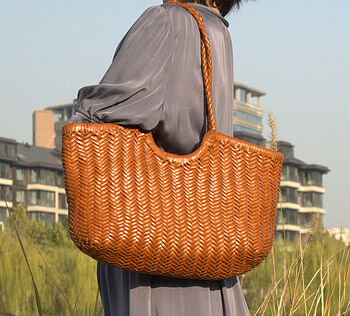 Hand Woven Genuine Leather Shopping Bag, 3 of 12