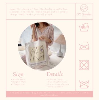 Large White Canvas Elegant Tote Bag With Zip And Rope, 6 of 7