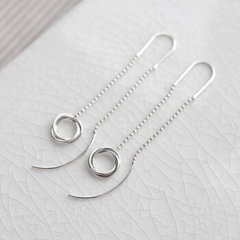 Sterling Silver Simple Rings Threader Earrings, 3 of 5