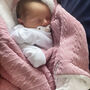 Personalised Twins Dusty Pink Cable Knit Pom Pom Blankets, thumbnail 2 of 11