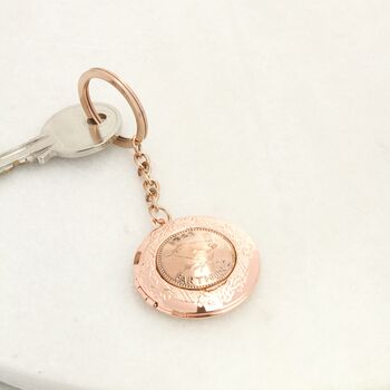 Personalised 80th Birthday Farthing Coin Locket Keyring, 4 of 7