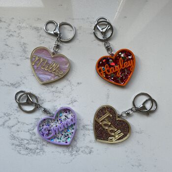 Personalised Heart Acrylic Glitter Key Ring Bag Charm, 7 of 7