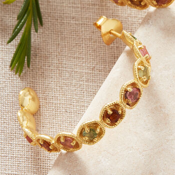 Textured Tourmaline And Gold Plated Silver Hoops, 8 of 9