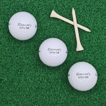 Three Branded Golf Balls Personalised With ''.. ..'S Lucky Ball!'', 2 of 6