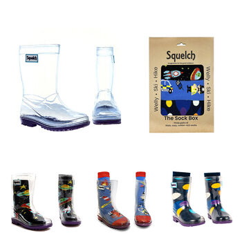 Squelch Transparent Wellies And Three Sock Set Space, 2 of 8