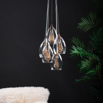 Five Way Clear Glass Small Cluster Pendant Light, 7 of 7