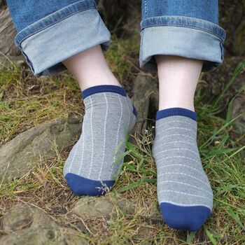 Thin Stripe Blue And Dash Grey Men's Trainer Socks Bundle, 3 of 6
