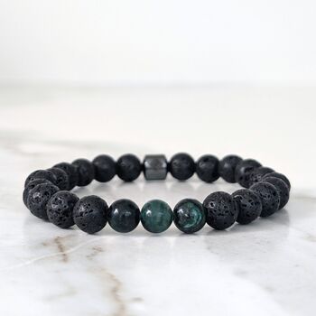 Men's Emerald And Lava Bead May Birthstone Bracelet, 3 of 11