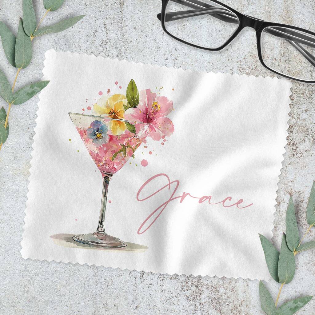 Personalised Floral Martini Glasses Cloth