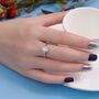 White Opal Cz Halo Oval Ring In Sterling Silver, thumbnail 3 of 12