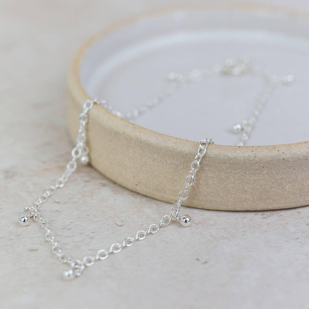 Sterling Silver Ball Charm Anklet, 1 of 3