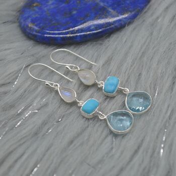 Moonstone Turquoise Blue Topaz Earrings, 8 of 11