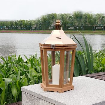 Wood Decorative Lantern Candle Holder With Glass Panels, 5 of 6