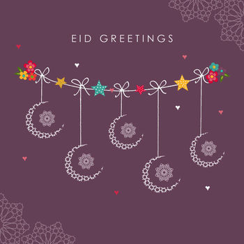 Eid Greetings Card Mauve Hanging Crescents, 2 of 2