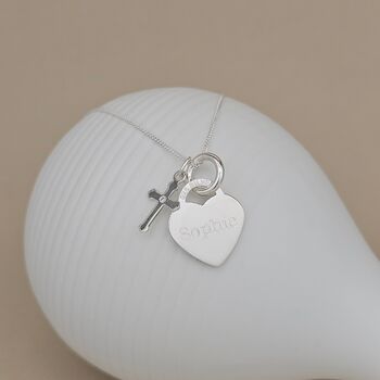 Engraved Silver Heart Necklace With Confirmation Cross, 2 of 4