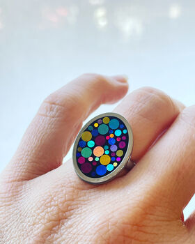 Super Sparkly Adjustable Disco Ring Hand Made Oval, 2 of 8