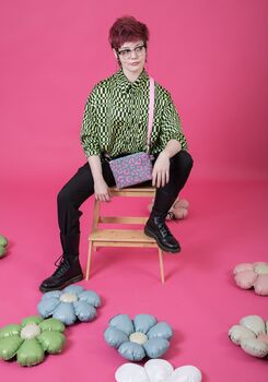 Boxy Crossbody Bag Pink Leopard Print On Teal, 7 of 7