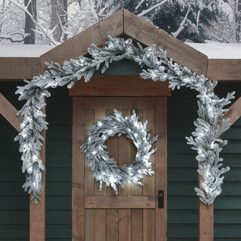 Pre Lit Outdoor Snowy Christmas Wreath And Garland, 2 of 4