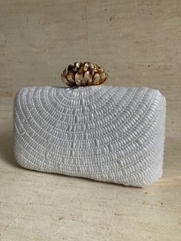 White Pearl Handcrafted Rectangular Clutch Bag, 4 of 10