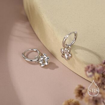 Sterling Silver Paw Print Huggie Hoop Earrings, 6 of 11