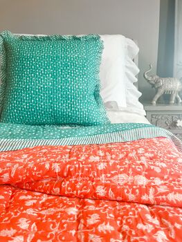 Handmade Quilted Block Print Ruffle Cushion, 4 of 4