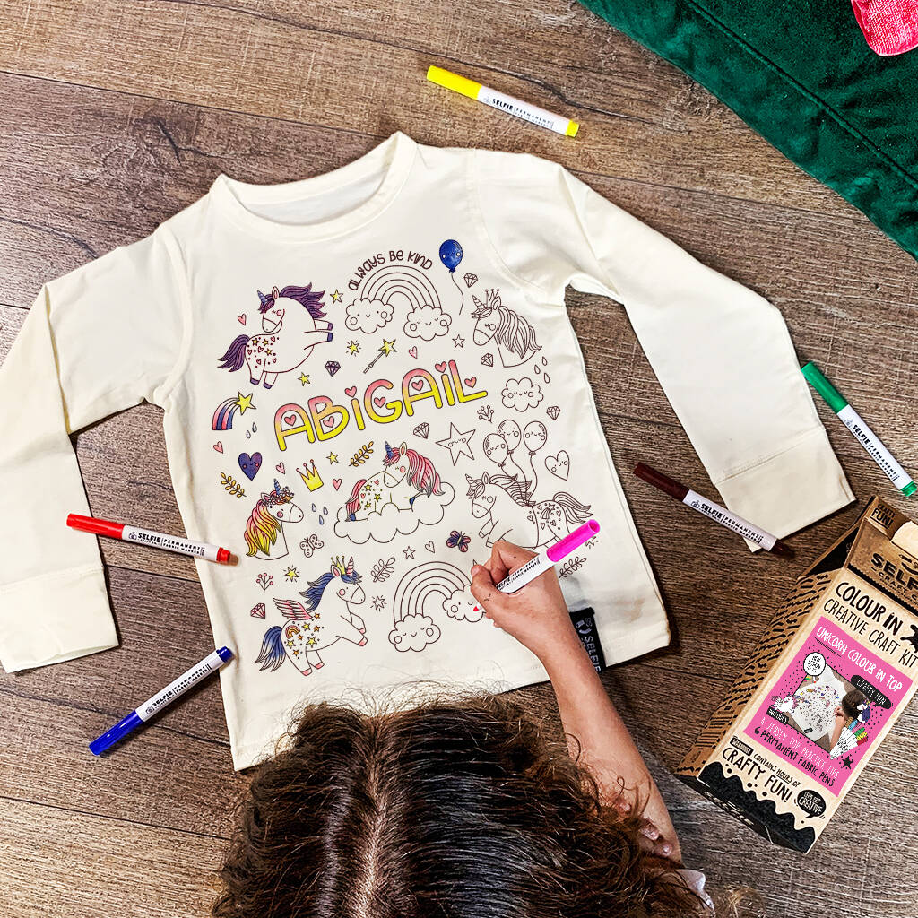 Personalised Unicorn Colour In Top With Fabric Pens, 1 of 11