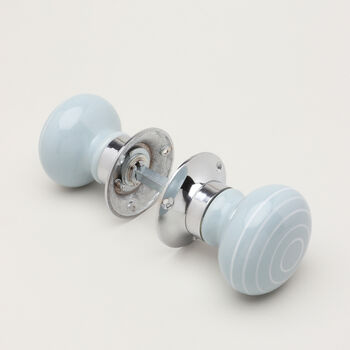 White Striped On Grey Mortice Door Knobs Set, 3 of 5