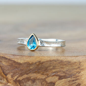 Solid Gold And Silver Blue Topaz Birthstone Alice Ring, 4 of 10