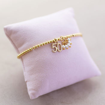 50th Birthday Beaded Pearl Charm Bracelet, 8 of 10