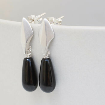Silver Deco Dropper Earrings With Onyx, 7 of 10