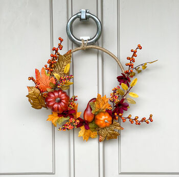 Luxury Autumn Jute Wreath With Mini Gourds And Pumpkins, 2 of 6