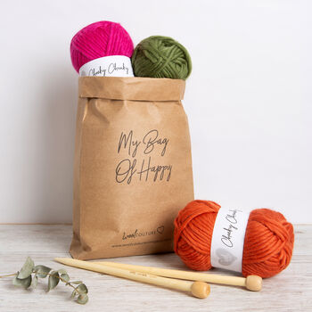 Pom Pom Christmas Tree Cushion Cover Easy Knitting Kit, 8 of 9